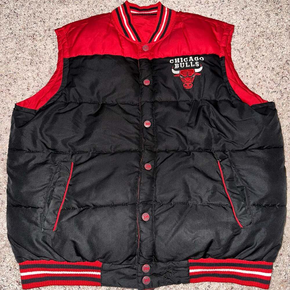 Chicago Bulls Puffer Vest Red Black Snap Button